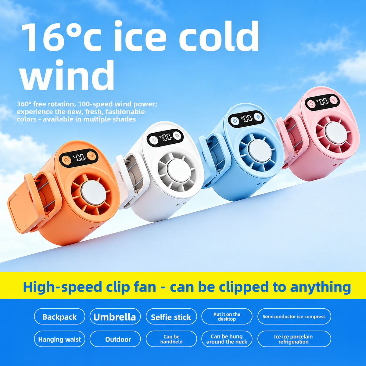 Handheld Waist Mounted Fan – مروحة محمولة قابلة للتعليق | Rechargeable Clip-On Cooling Fan with Digital Display