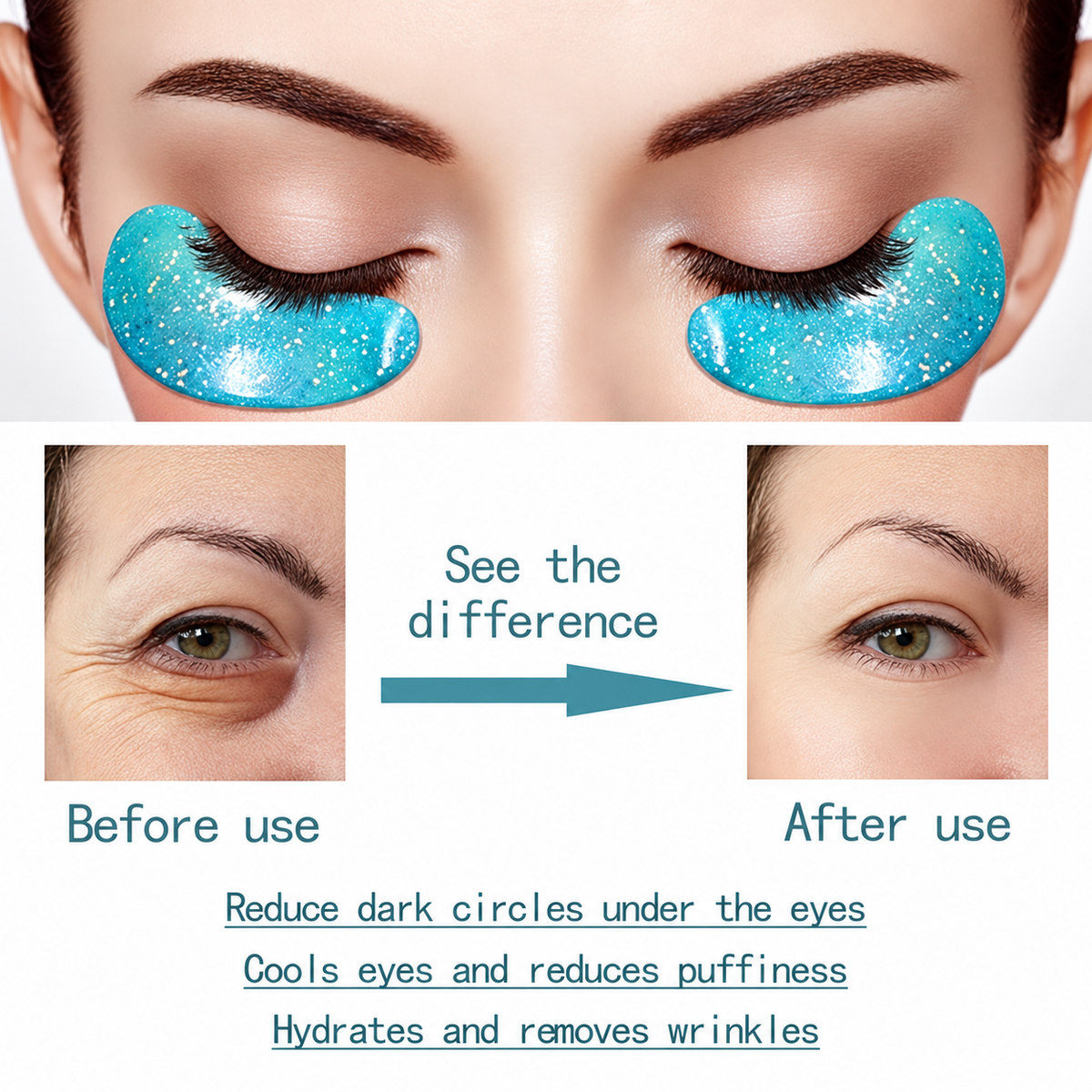 PUREDERM Glam Glitter Gel Under Eye Mask – ماسك تحت العين بالجل اللامع | Hydrating & Brightening Eye Patches
