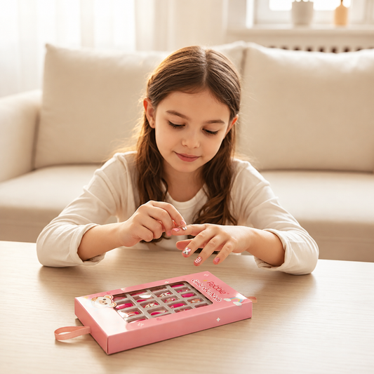 Febble Girls Cute Bunny Pink False Nails – أظافر أرانب وردية للبنات | 24 Pcs Pre-Glued Kids Nail Set