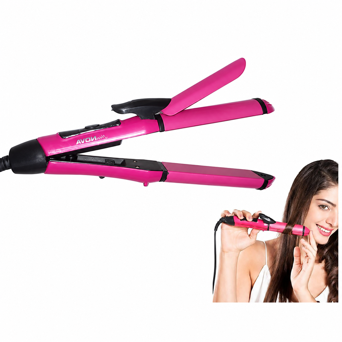 Nova 2-in-1 Hair Curler – مكواة شعر متعددة الاستخدام 2 في 1 | Nano Ceramic Straightener & Curler, Model NHC-2009