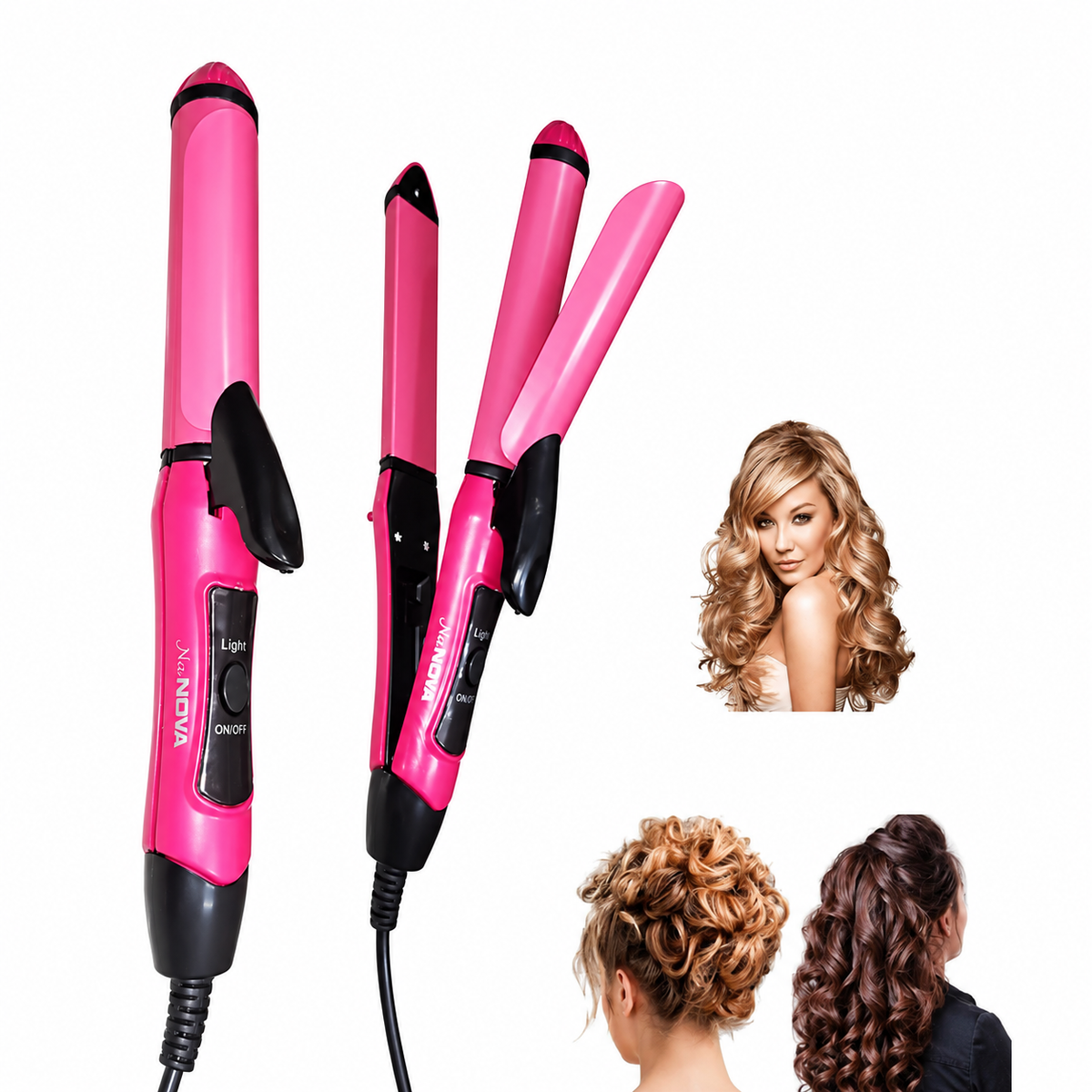 Nova 2-in-1 Hair Curler – مكواة شعر متعددة الاستخدام 2 في 1 | Nano Ceramic Straightener & Curler, Model NHC-2009