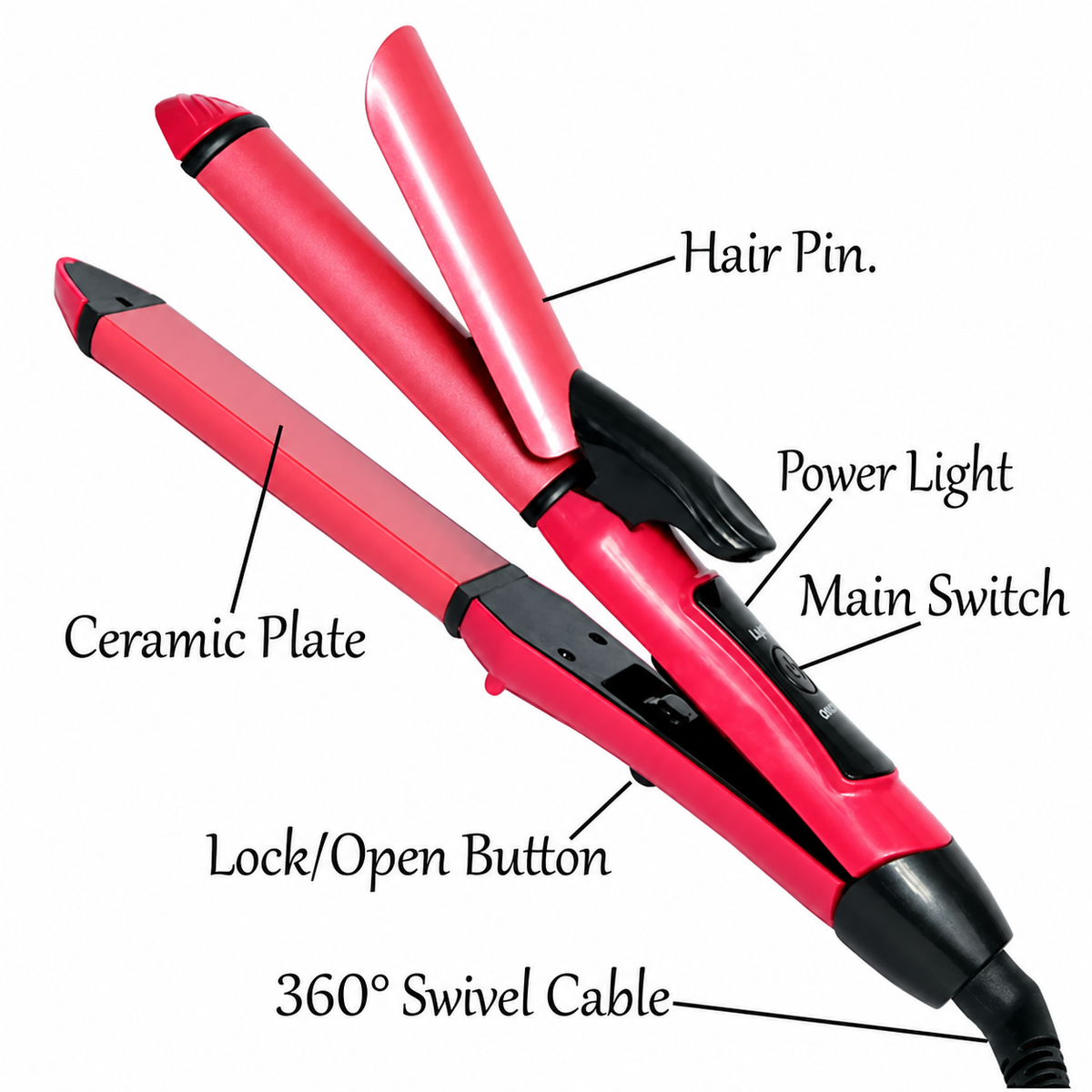 Nova 2-in-1 Hair Curler – مكواة شعر متعددة الاستخدام 2 في 1 | Nano Ceramic Straightener & Curler, Model NHC-2009