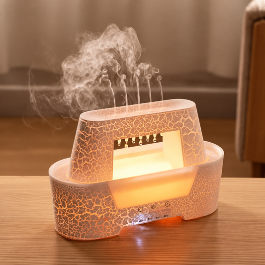 Raindrop Aroma Humidifier – مرطب هواء بتأثير المطر | LED Flame Light & Remote Control Diffuser