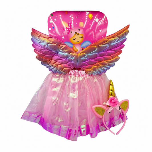 DreamGlow Pink Unicorn Fairy Costume – فستان يونيكورن للبنات | Wings, Dress & Headband Set for Girls