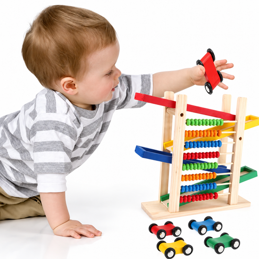 Wood Toys Abacus & Ramp Vehicle Set – لعبة خشبية تعليمية | Wooden Counting Abacus with Car Ramp (36M+)