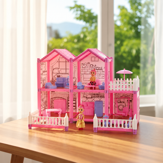 DreamVilla Dollhouse Playset – بيت دمى فيلا حديقة | 172 Pc DIY Coloring Dollhouse for Kids