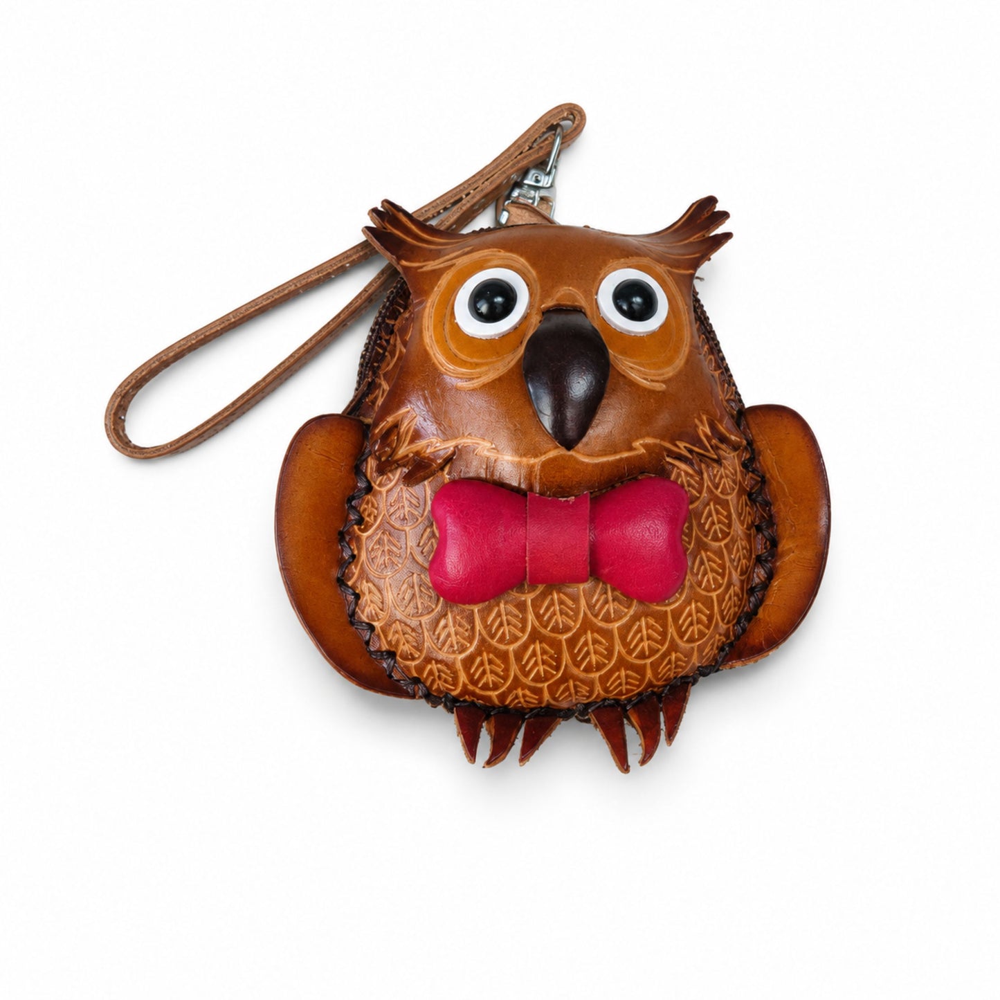 Coin Purse for Women – Brown Genuine Leather Handmade Owl Design – Small