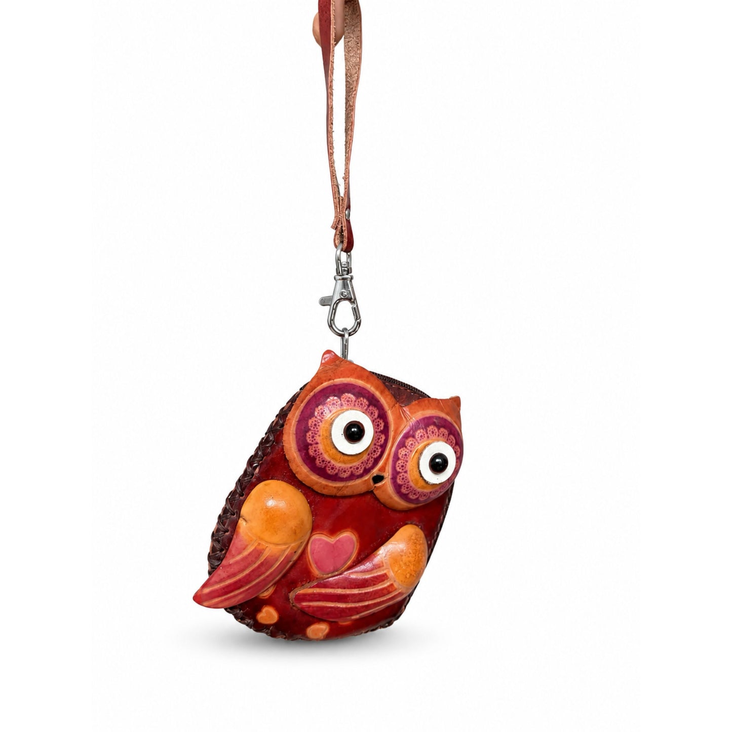 Coin Purse for Women – Red Genuine Leather Handmade Owl Design – Small