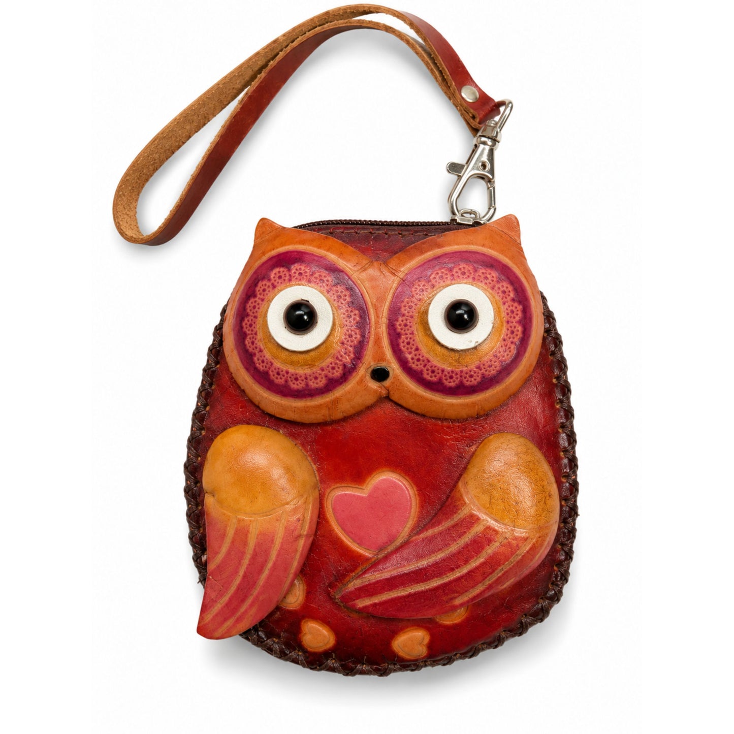 Coin Purse for Women – Red Genuine Leather Handmade Owl Design – Small