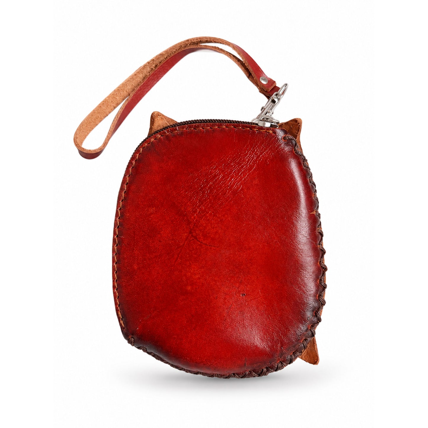 Coin Purse for Women – Red Genuine Leather Handmade Owl Design – Small