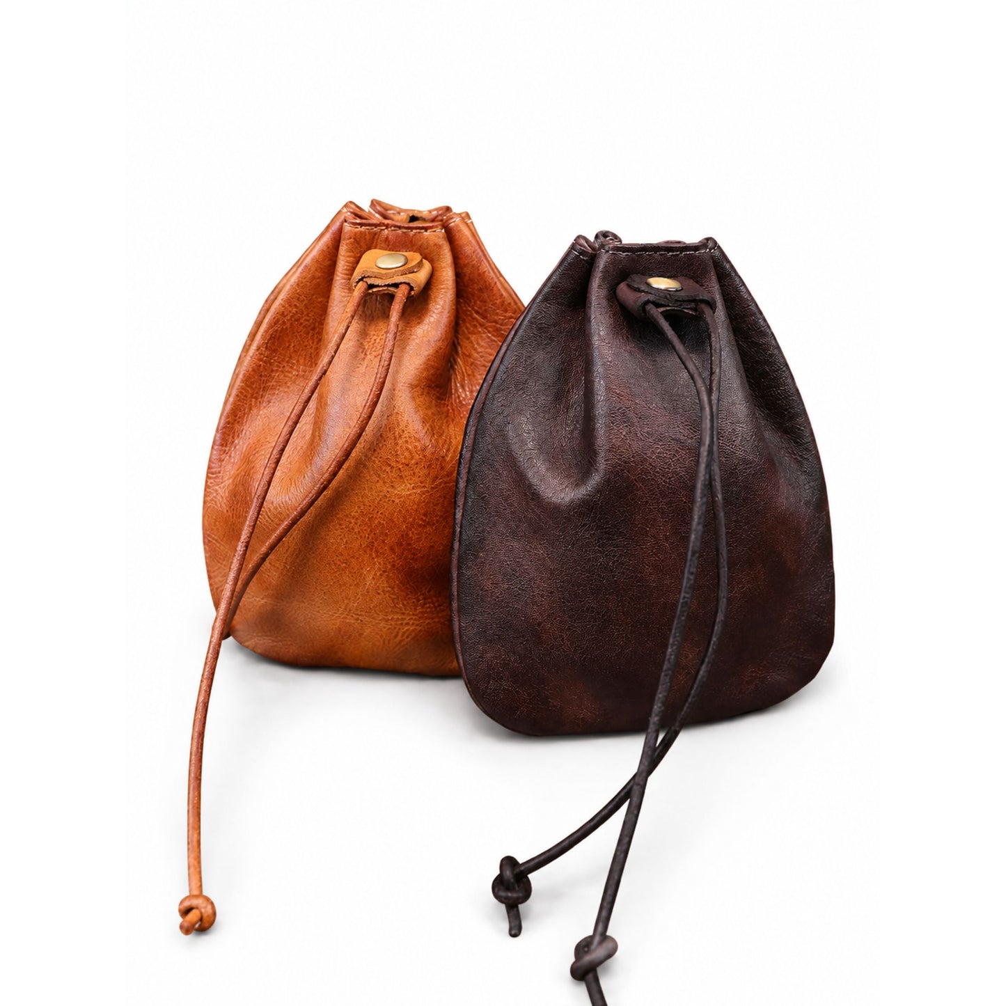 Drawstring Coin Pouch for Adults – Cowhide Handmade Storage Bag – 12 cm