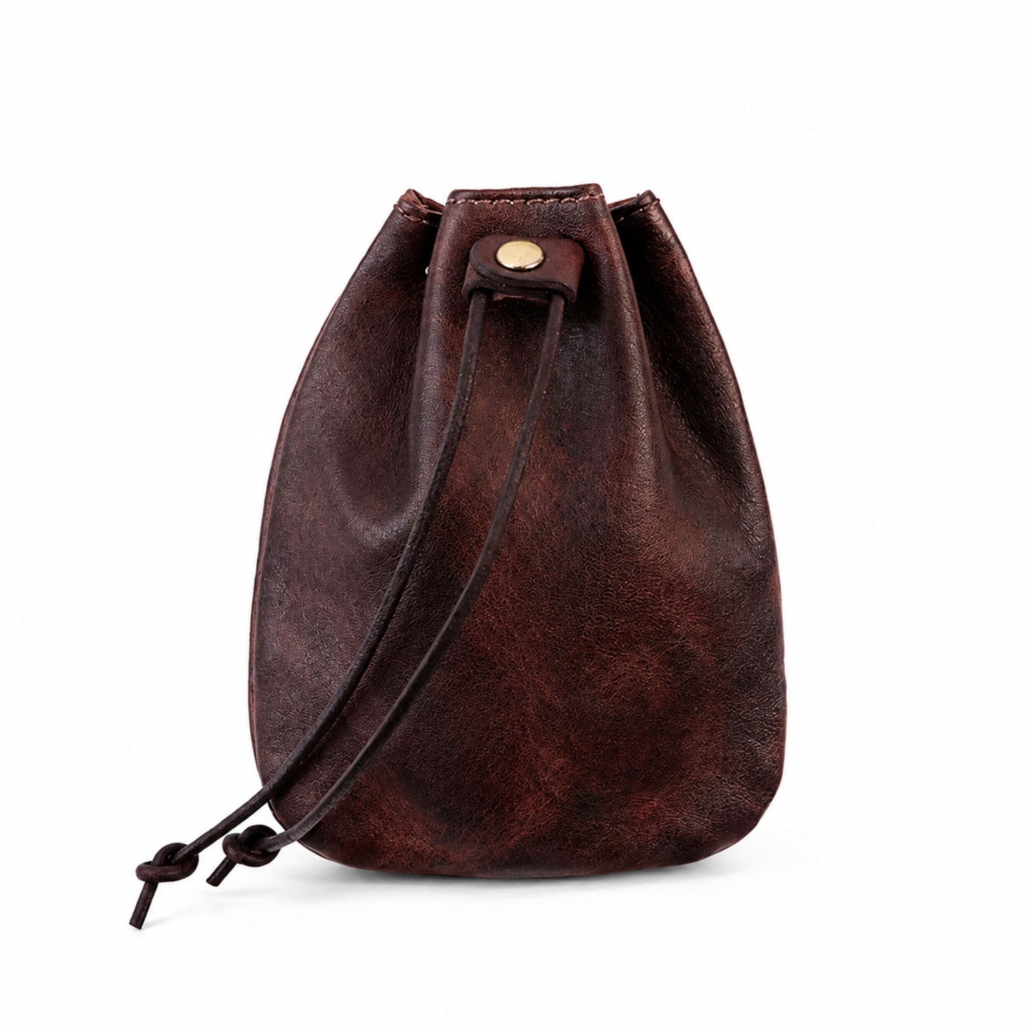 Drawstring Coin Pouch for Adults – Cowhide Handmade Storage Bag – 12 cm