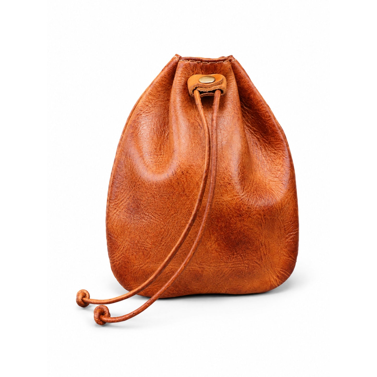Drawstring Coin Pouch for Adults – Cowhide Handmade Storage Bag – 12 cm