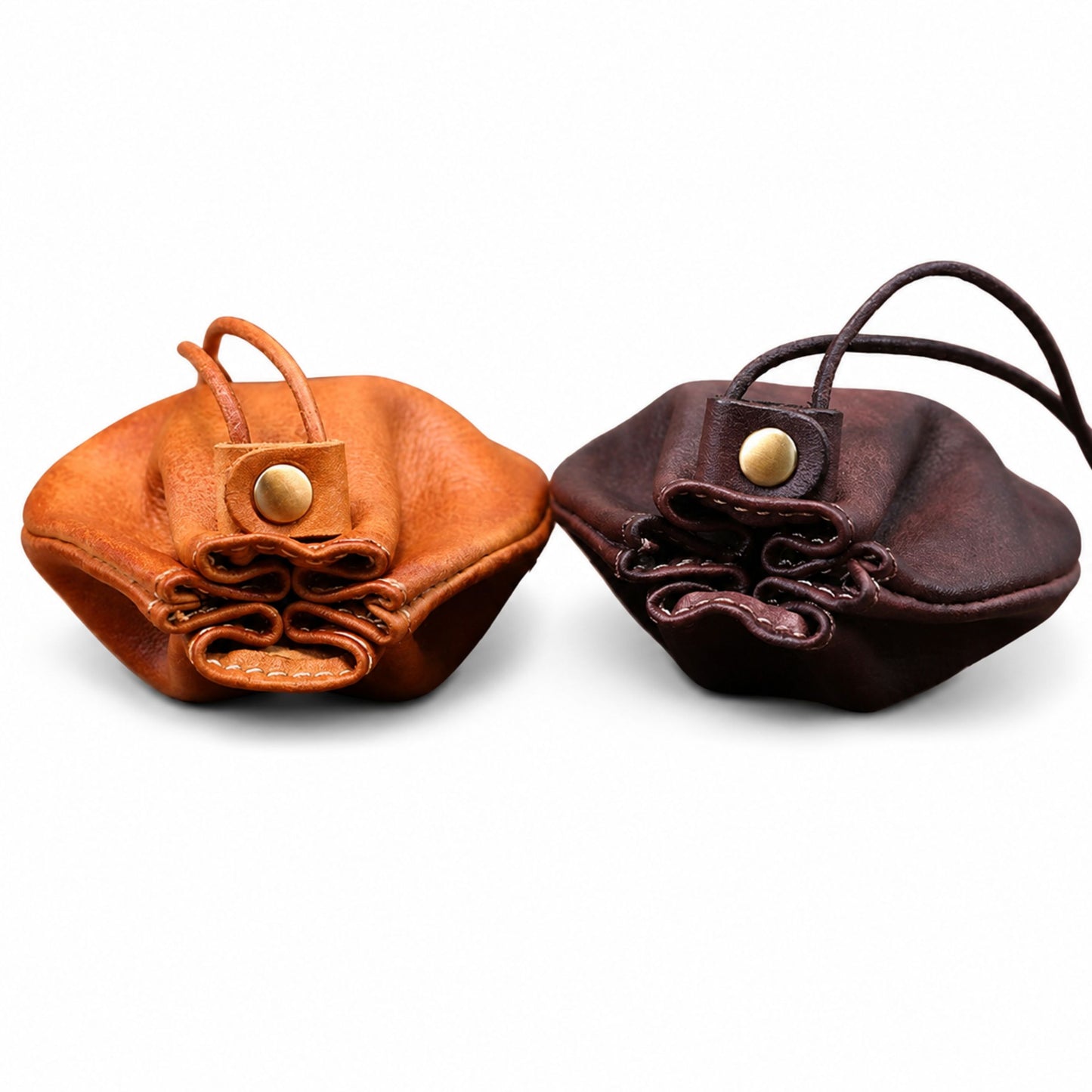 Drawstring Coin Pouch for Adults – Cowhide Handmade Storage Bag – 12 cm