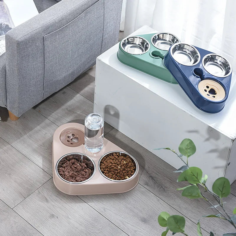 Pet Dog Cat Food Bowl with Bottle Automatic Drinking Feeder