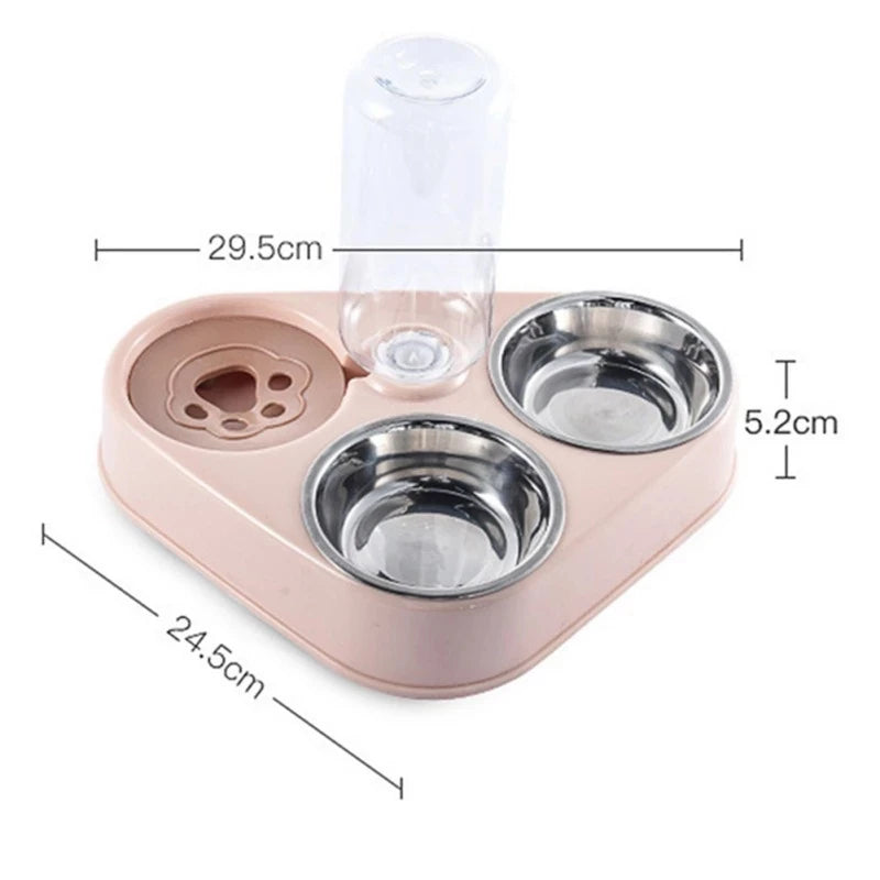 Pet Dog Cat Food Bowl with Bottle Automatic Drinking Feeder