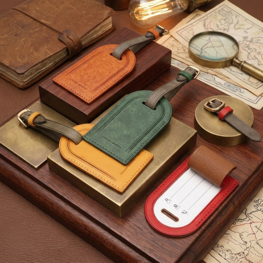 Handcrafted Leather Luggage Tags – Vintage Brushed Suitcase ID Tags