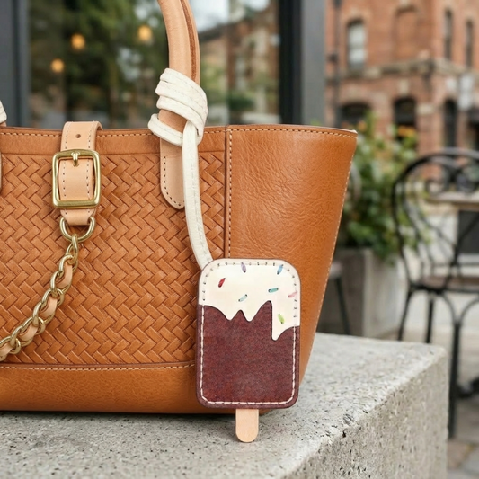Handmade Ice Cream Keychain | Genuine Goatskin Leather Bag Charm
