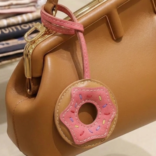 Handmade Leather Donut Bag Charm – Genuine Goatskin Keychain