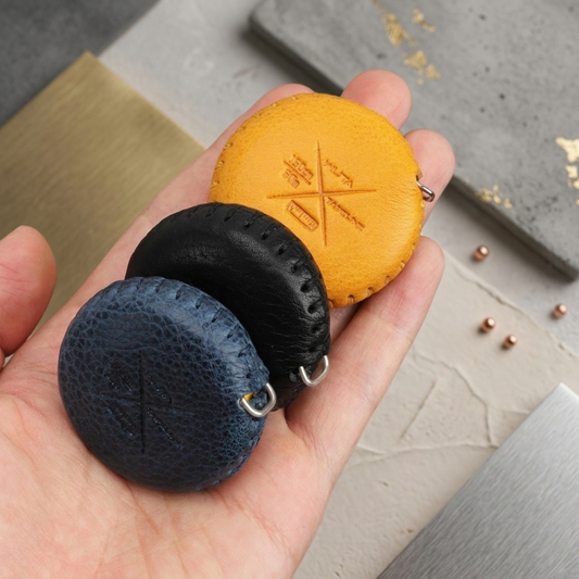 Handmade Leather Mini Tape Measure – Retractable Sewing Tool with Locking Mechanism