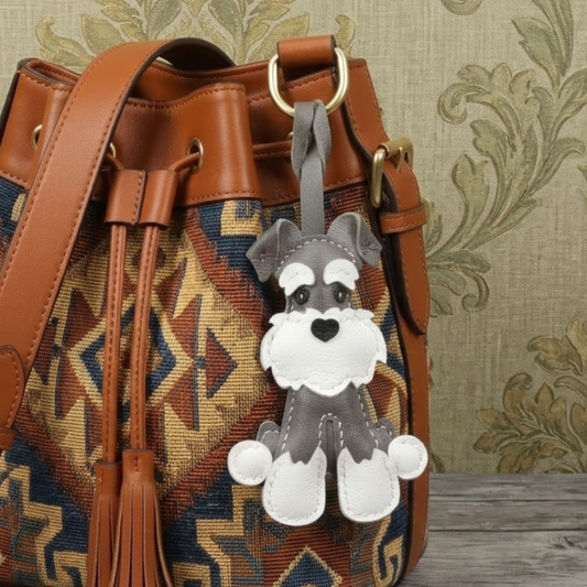 Handmade Leather Schnauzer Dog Keychain – Bag Charm Purse Pendant