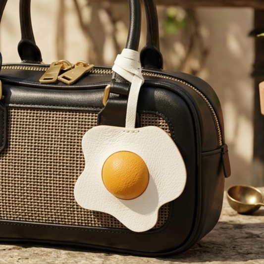Handmade Leather Sun Egg Bag Charm – Unique Purse Keychain