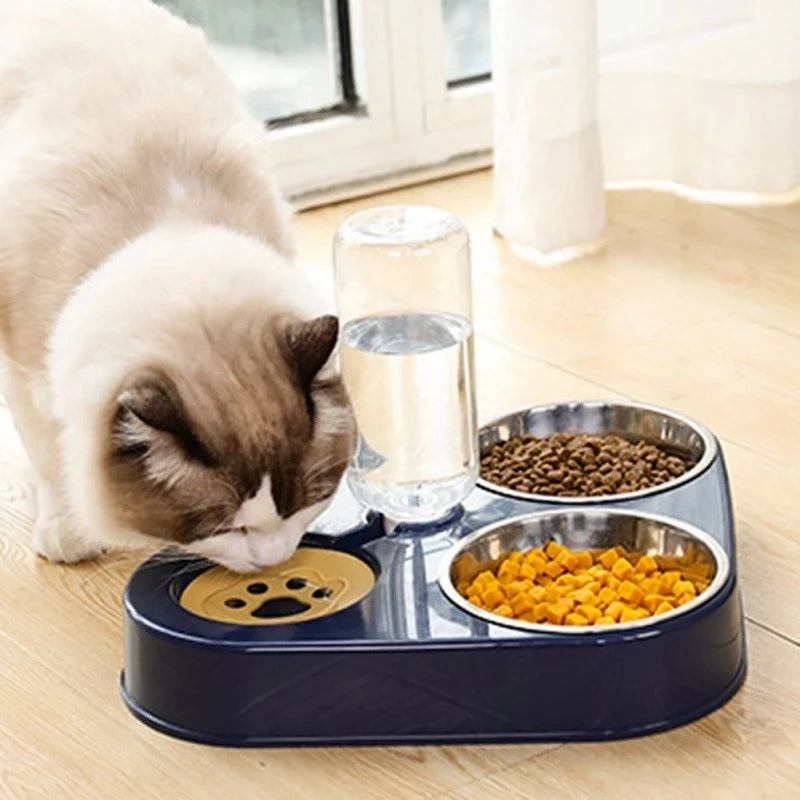 Pet Dog Cat Food Bowl with Bottle Automatic Drinking Feeder