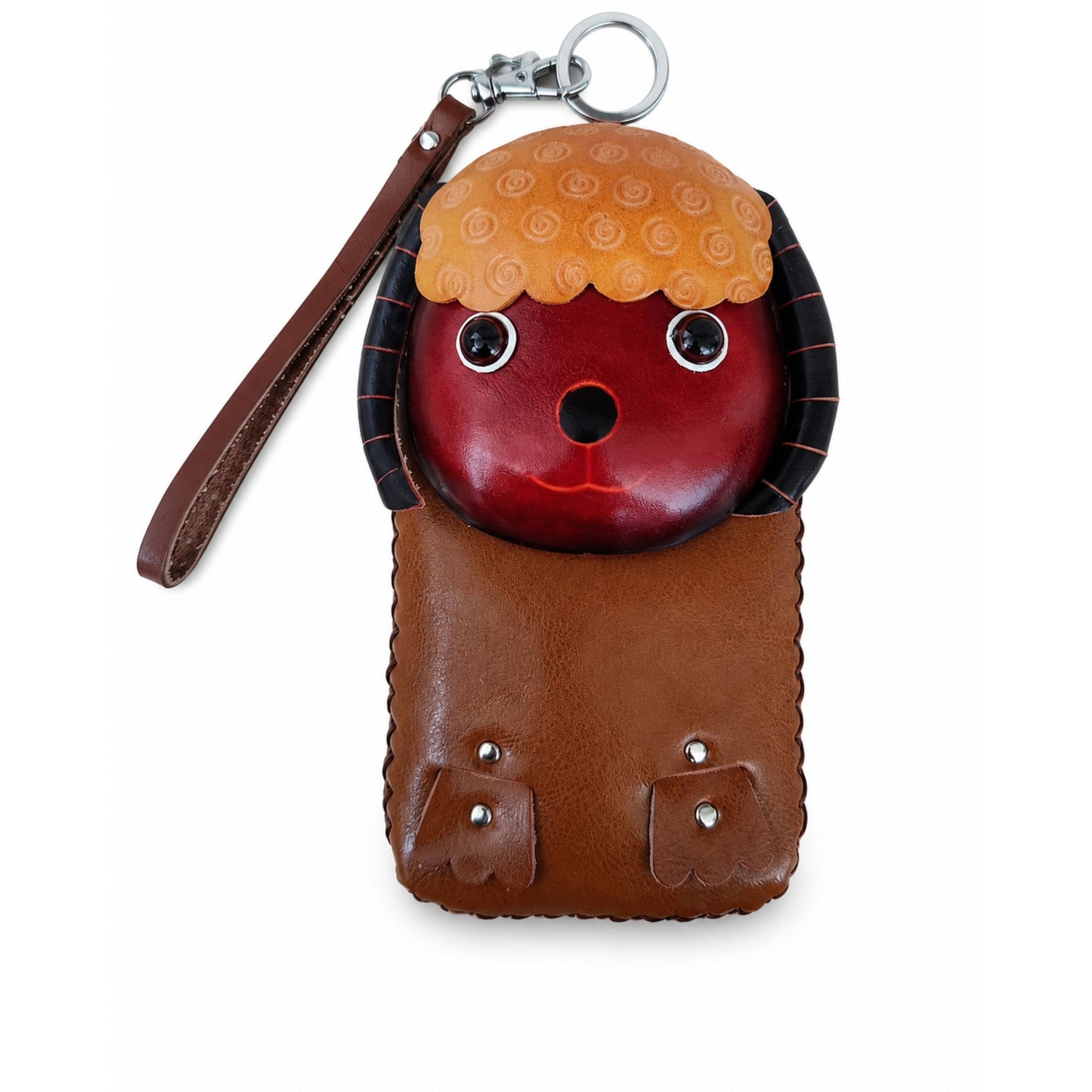 Phone Pouch for Women – Red Brown Leather Handmade Lamb Design – 7 In