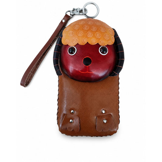 Phone Pouch for Women – Red Brown Leather Handmade Lamb Design – 7 In