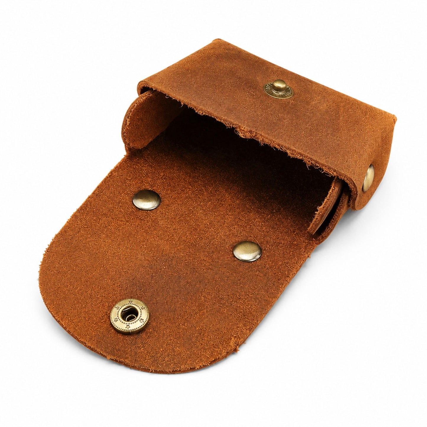 Leather Earbud Case for Adults – Brown Handmade Snap Coin Pouch – 8 cm