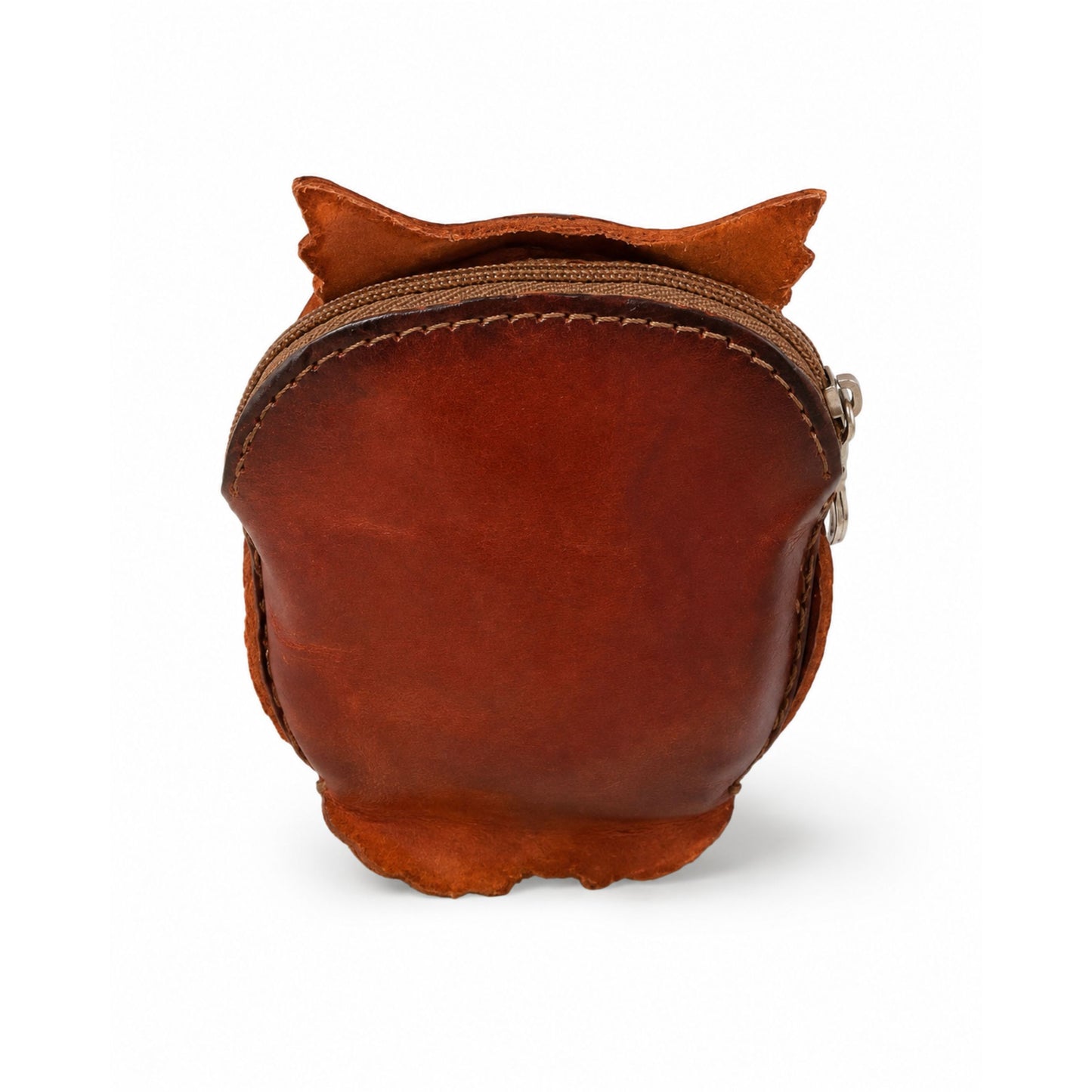 Owl Coin Purse for Adults – Orange Leather Handmade Carved Pouch – 17.5 cm