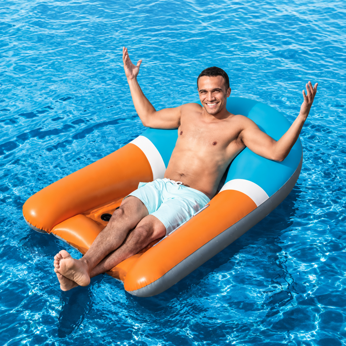 Inflatable Lounge Chair Float – كرسي عائم قابل للنفخ | Mesh Seat Pool Float with Puncture-Resistant Design