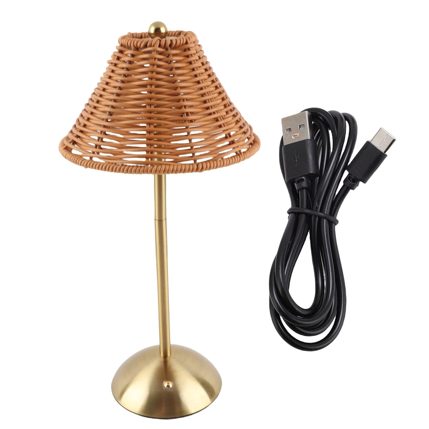 Rechargeable LED Bedside Lamp—Dimmable Eye-Care Reading Light, 600mAh Rattan Weave Design for Restaurant