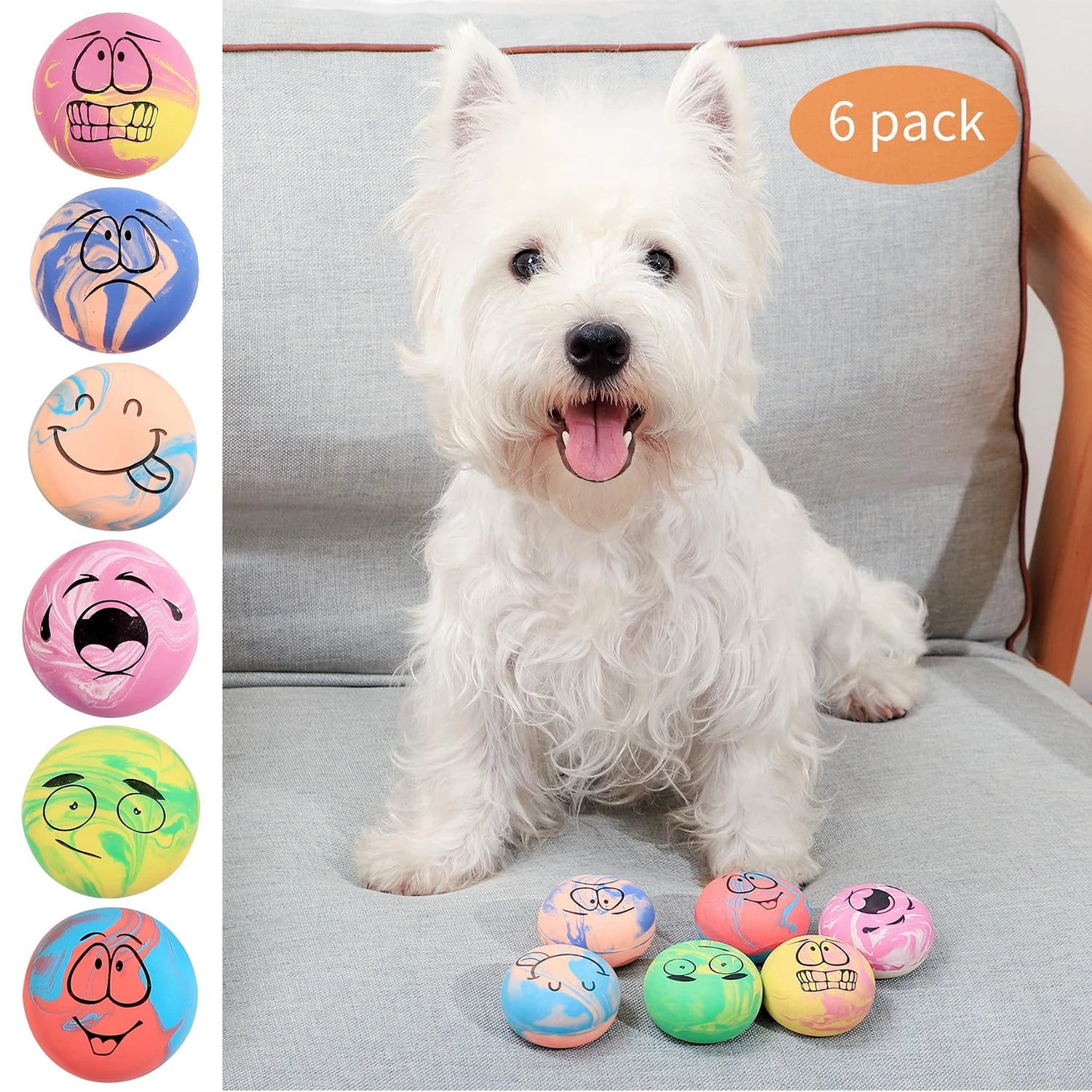 6PCS Dog Toys Squeaker Latex Bouncy Ball