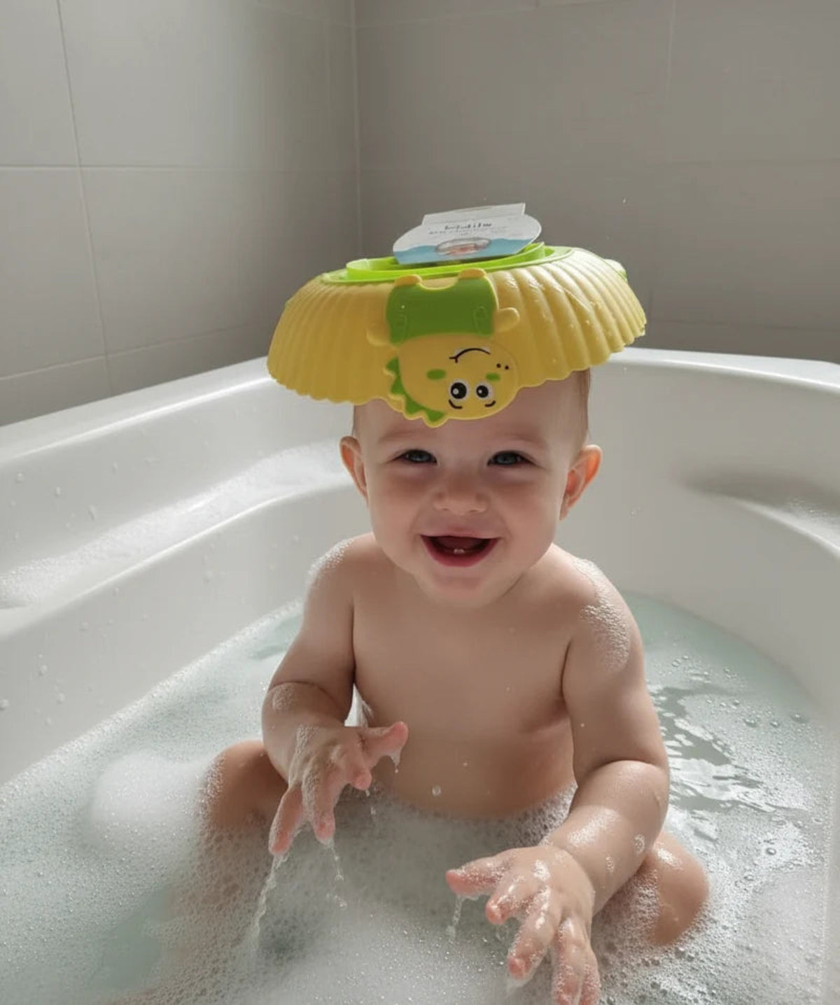 Kidilo Baby Shower Cap – قبعة استحمام للأطفال | Green Dino Design, Eye & Ear Protection (0+ Months)