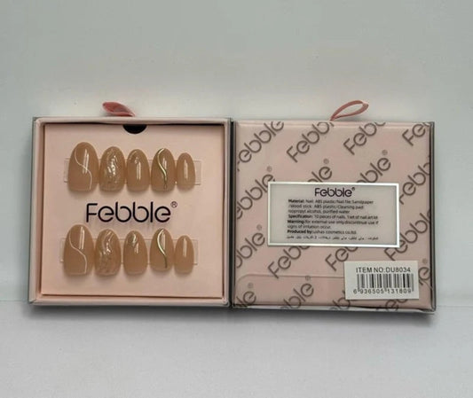 Febble Nude Marble Swirl Press-On Nails – أظافر ضغط فاخرة بتصميم رخامي | Luxury 10-Piece Nail Set