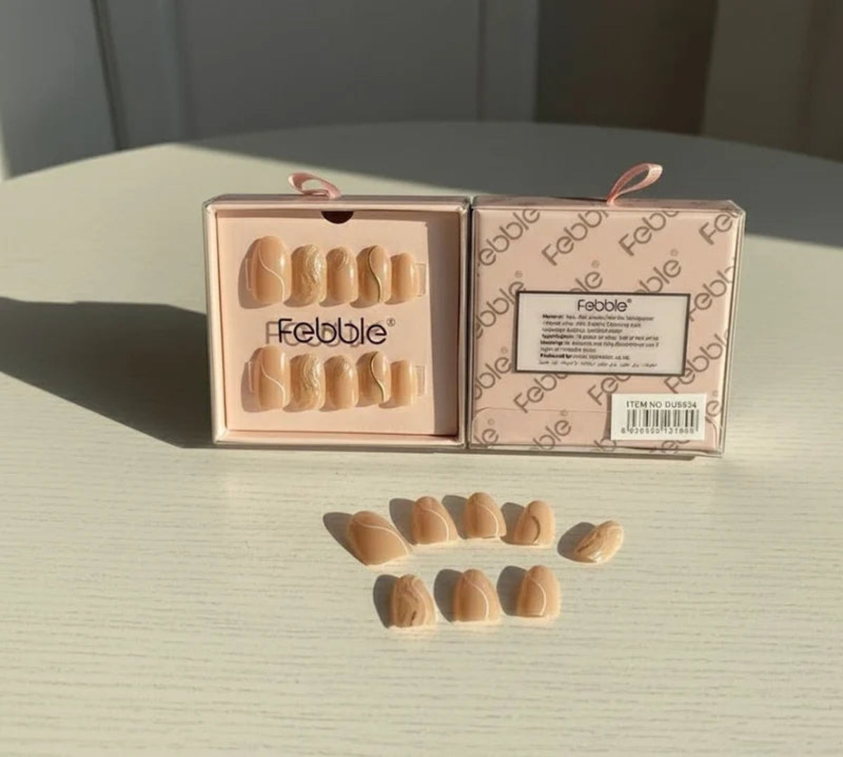 Febble Nude Marble Swirl Press-On Nails – أظافر ضغط فاخرة بتصميم رخامي | Luxury 10-Piece Nail Set