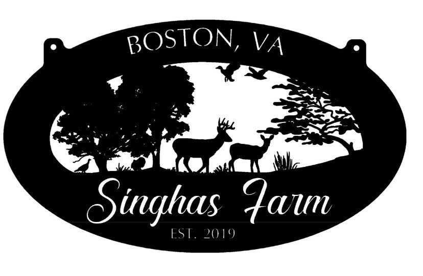 Metal WILDLIFE Sign with DEER TURKEY sign , 4 ft or 3ft sign customized with your name