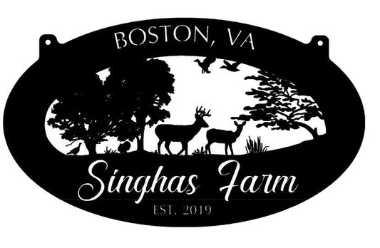 Metal WILDLIFE Sign with DEER TURKEY sign , 4 ft or 3ft sign customized with your name