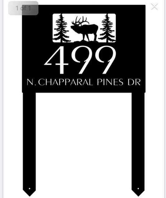 Metal ELK address sign, elk evergreen address sign, with powder coat finish