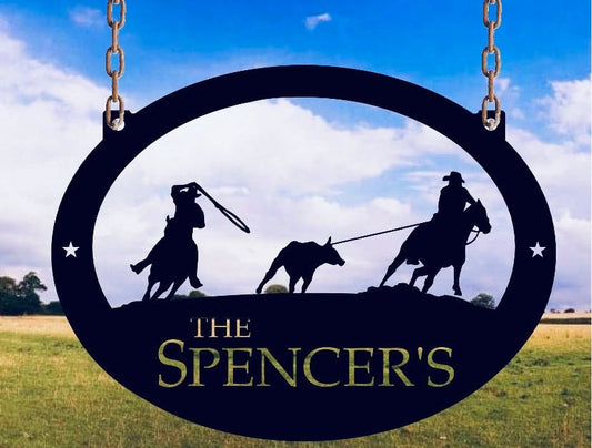 Metal RODEO TEAM ROPING sign