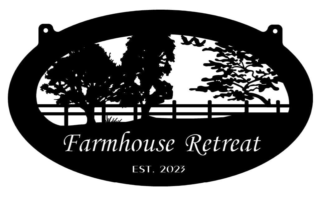 Large Metal Sign with trees and wooden fence customized with your name