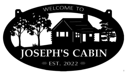 Metal CABIN Sign ,laser cut cabin sign, cabin on a hill