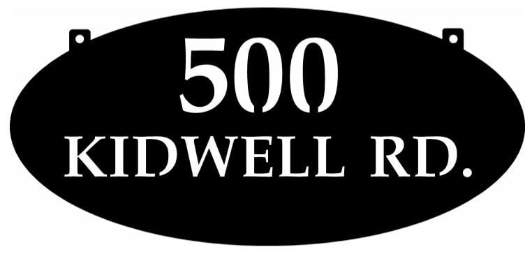 Metal oval mailbox sign, oval house number sign