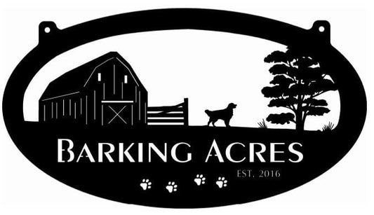 Metal FARM Sign with Barn and Dogs