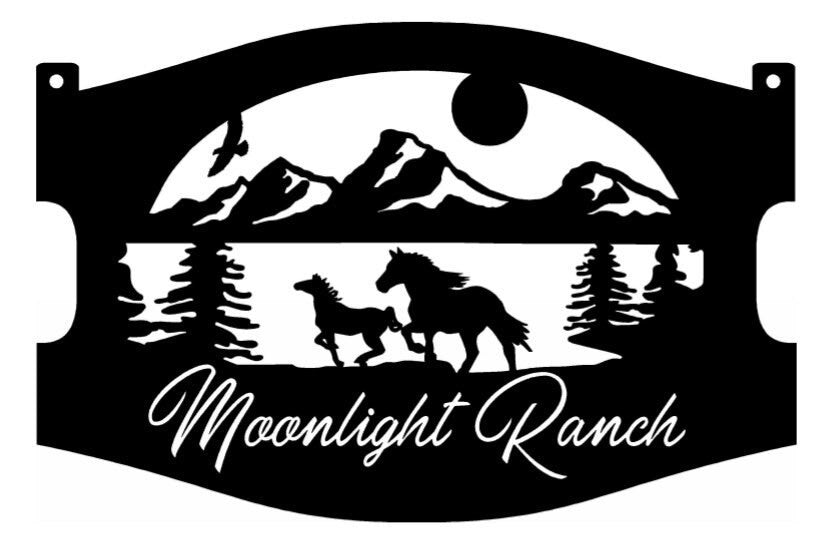 Metal sign Horses running mountains sign