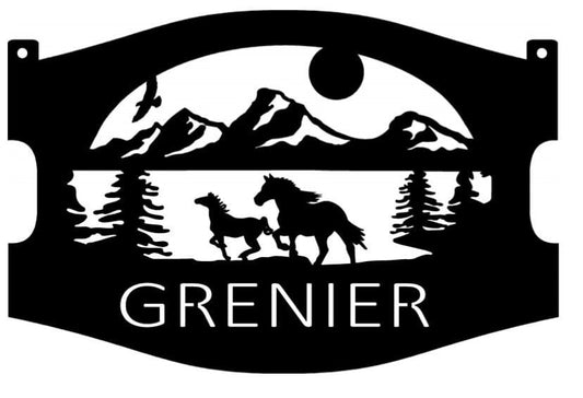 Metal sign Horses running mountains sign
