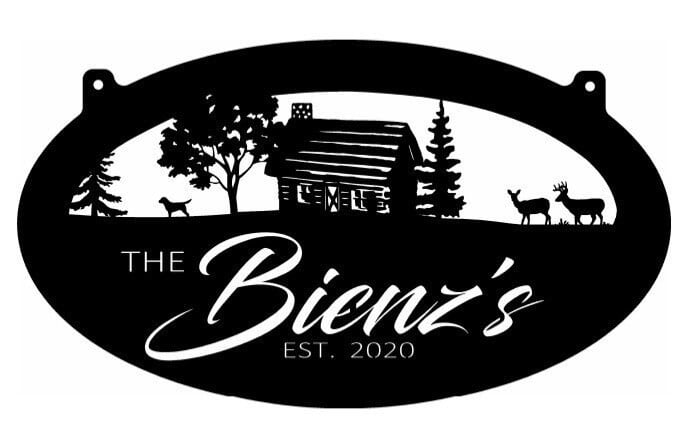 Metal Log Cabin sign , deer cabin scene , 3 ft metal SIGN with CABIN and Deer