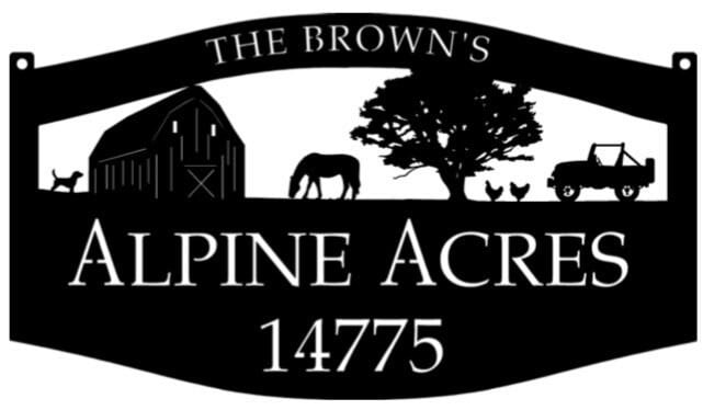 Metal Farm Sign barn HORSE JEEP chickens sign customized with your name