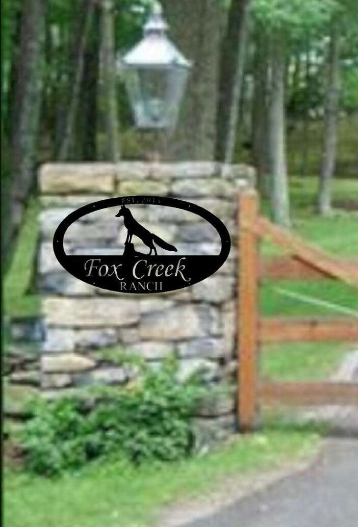 Laser cut Fox sign, FOX address sign, Oval metal FOX sign